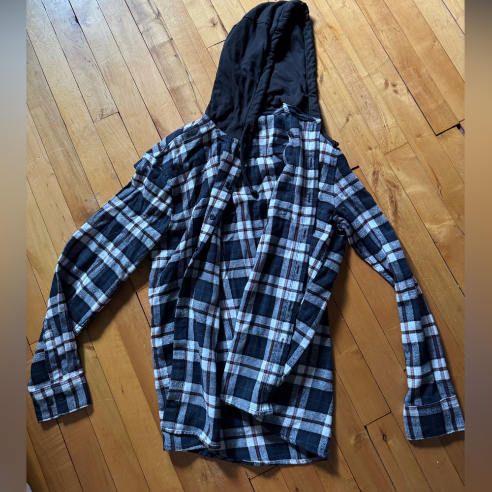 Plaid Hooded Shirt with Black Hood